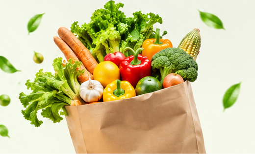 Fresh vegetables in a grocery bag